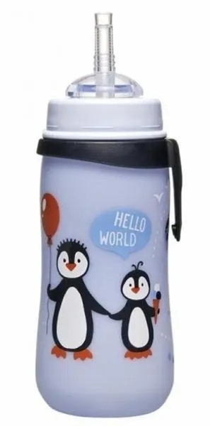 Поїльник з трубочкою Nip Straw Cup Пингвинчики, 330 мл, світло-блакитний (35067) - Pampik - 2