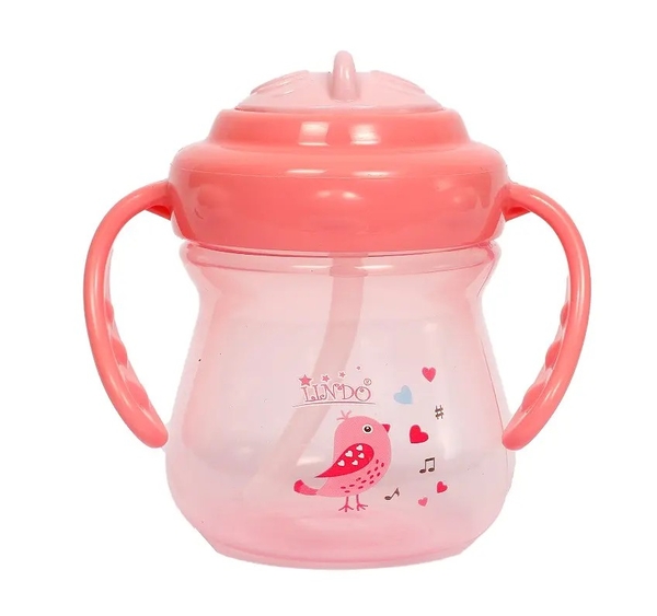 Поильник-непроливайка Lindo с ручками и силиконовой трубочкой, 6+ мес., 250 мл, коралловый (LI 708 розовый) - Pampik