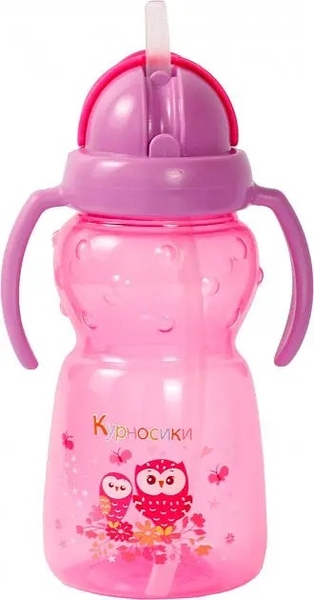 Поїльник-непроливайка Курносики, із силіконовою трубочкою, з ручками, від 9 міс., 300 мл, рожевий (7024 рож) - Pampik