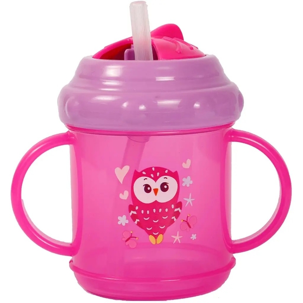 Поїльник-непроливайка Курносики, із силіконовою трубочкою, з ручками, від 9 міс., 200 мл, рожевий (7026 рож) - Pampik
