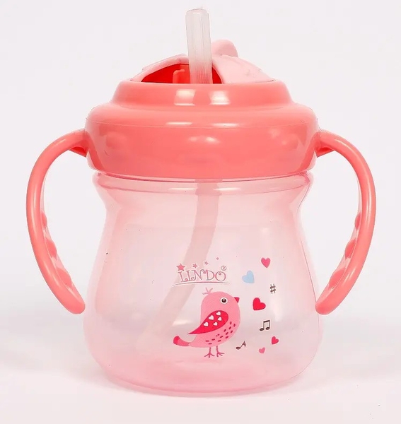 Поильник-непроливайка Lindo с ручками и силиконовой трубочкой, 6+ мес., 250 мл, коралловый (LI 708 розовый) - Pampik - 2