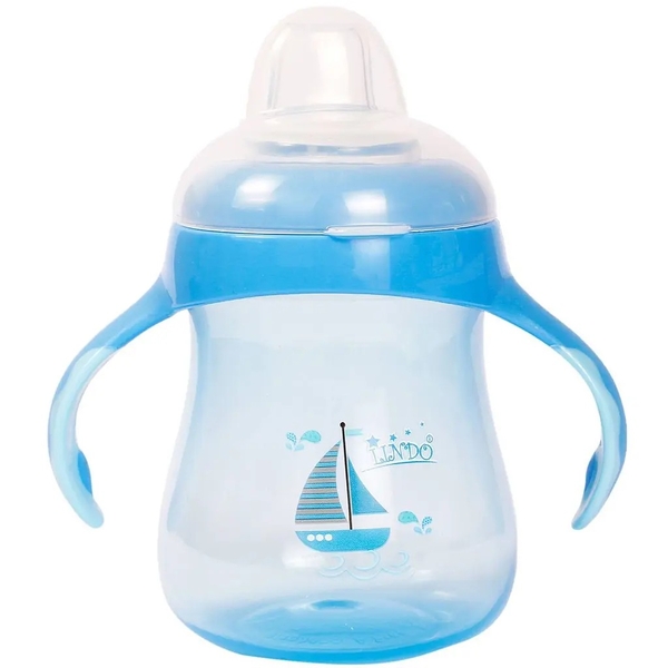 Поїльник-непроливайка Lindo, з ручками і силіконовим носиком, 6+ міс., 250 мл, синій (LI 711 син) - Pampik