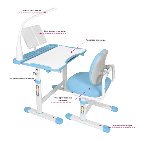 Комплект дитячих меблів Cubby парта та стілець трансформери Vivo Blue - Pampik - 8