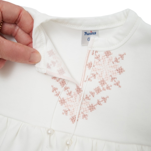 Хрестильний набір для дівчинки Twins з рожевою вишивкою, р.62, світло-бежевий (TCG62E-24) - Pampik - 4