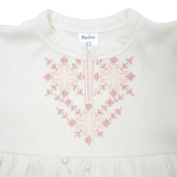 Хрестильний набір для дівчинки Twins з рожевою вишивкою, р.62, світло-бежевий (TCG62E-24) - Pampik - 3