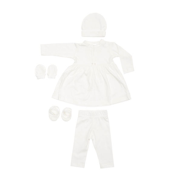 Хрестильний набір для дівчинки Twins з блоюою вишивкою, р.62, світло-бежевий (TCG62E-01) - Pampik