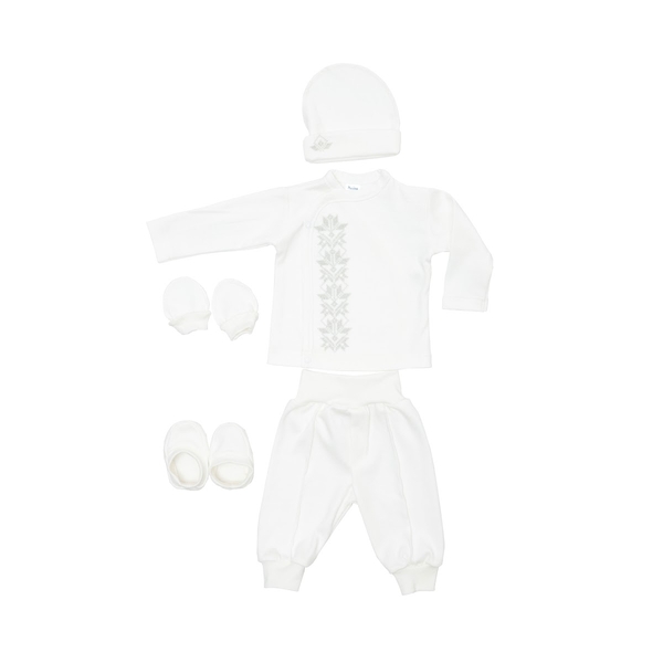 Хрестильний набір для хлопчика Twins з світло-сірою вишивкою, р.56, світло-бежевий (TCB56E-101) - Pampik