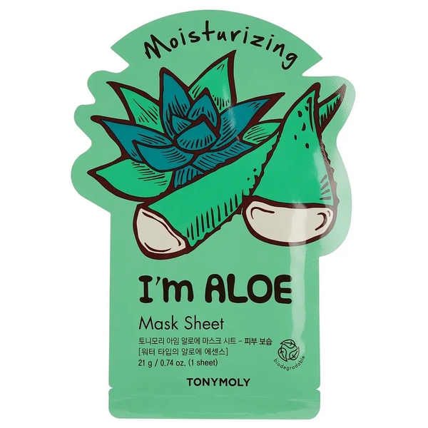 Маска тканинна для обличчя Tony Moly I'm Aloe Mask Sheet Moisturizing Алое, 21 мл - Pampik