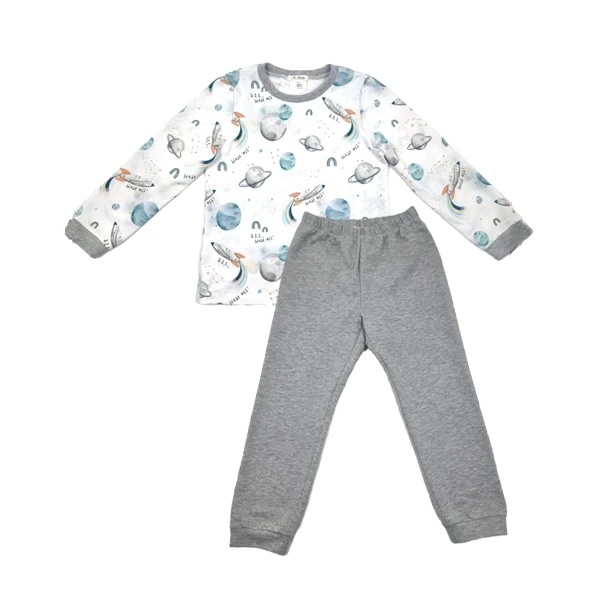 Піжама NL Baby з довгими рукавами, бавовняна, утеплена, 4 роки, біло-сірий (00530/37882) - Pampik