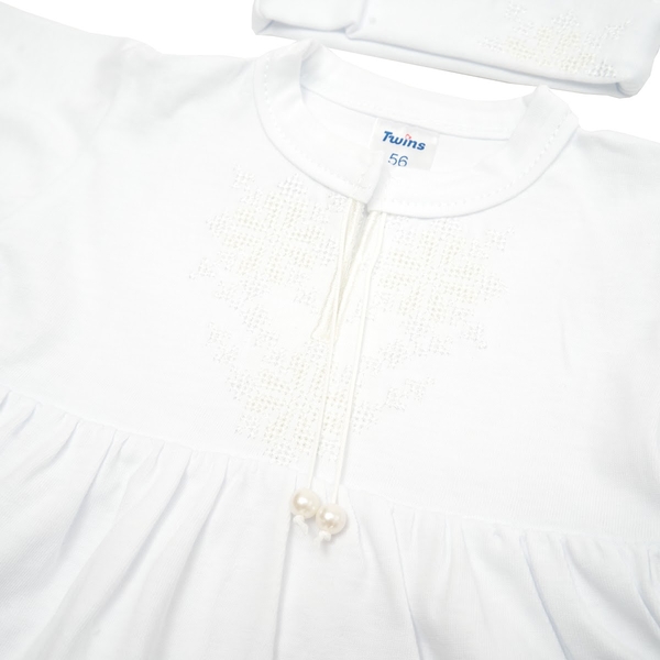 Хрестильний набір для дівчинки Twins з блоюою вишивкою, р.56, світло-бежевий (TCG56E-01) - Pampik - 2