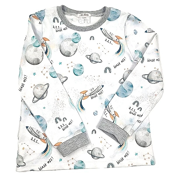 Піжама NL Baby з довгими рукавами, бавовняна, утеплена, 4 роки, біло-сірий (00530/37882) - Pampik - 2