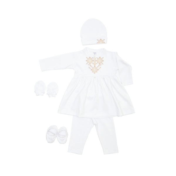 Крестильный набор для девочки Twins с бежевой вышивкой, р.62, белый (TCG62W-02) - Pampik