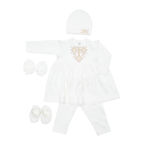 Хрестильний набір для дівчинки Twins з бежевою вишивкою, р.68, світло-бежевий (TCG68E-02) - Pampik