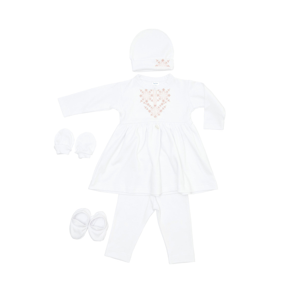 Крестильный набор для девочки Twins с розовой вышивкой, р.56, белый (TCG56W-24) - Pampik