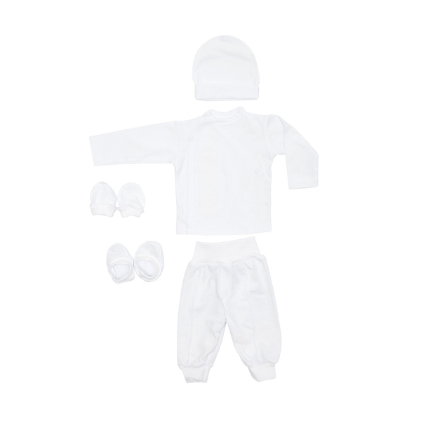 Крестильный набор для мальчика Twins с белой вышивкой, р.62, белый (TCB62W-01) - Pampik