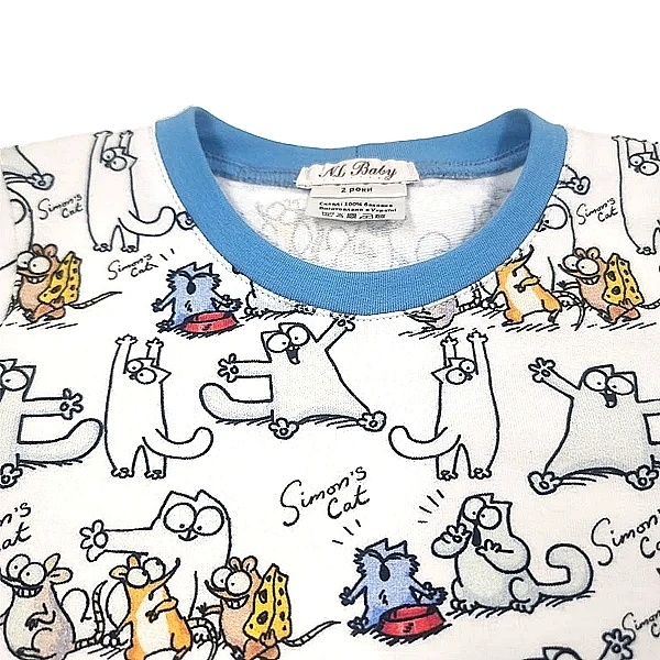 Пижама NL Baby с длинными рукавами, хлопковая, утеплённая, 2 года, бело-голубой (00520/37873) - Pampik - 3