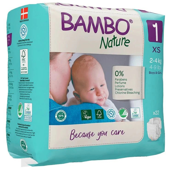 Еко Підгузки на липучках Bambo Nature 1 (2-4 кг), 22 шт. - Pampik