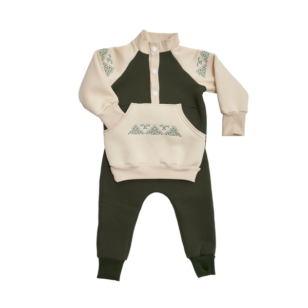 Костюм Twins з вишивкою, трикотажний, утеплений, р.80, хакі (W-122-КТУ-80-06) - Pampik