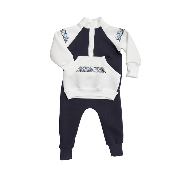 Костюм Twins з вишивкою, трикотажний, утеплений, р.80, блакитний (W-122-КТУ-80-04) - Pampik