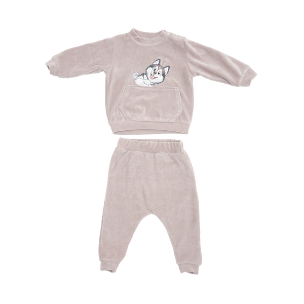 Костюм велюровий Twins з вишивкою Котик та Собачка, р.74, сірий (W-120-КWKS74-10) - Pampik