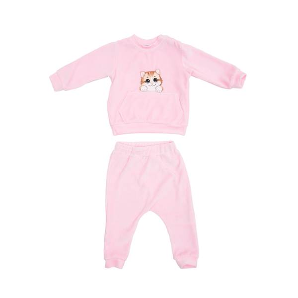 Костюм велюровий Twins з вишивкою Котик та Собачка, р.74, рожевий (W-120-КWKS74-08) - Pampik