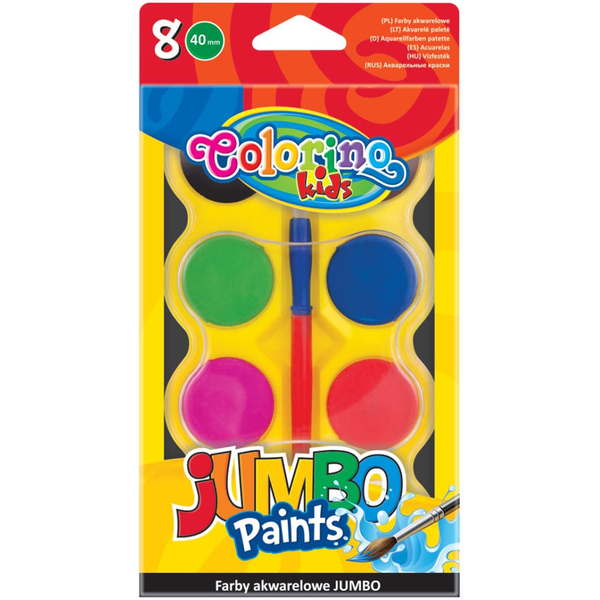 Фарби акварельні Colorino Jumbo, з пензликом, 8 кольорів (32612PTR) - Pampik