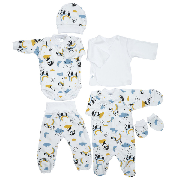 Комплект дитячого одягу в пологовий Twins Pandababy, інтерлок, р.52, білий з принтом (W-191-TP6-52PA) - Pampik