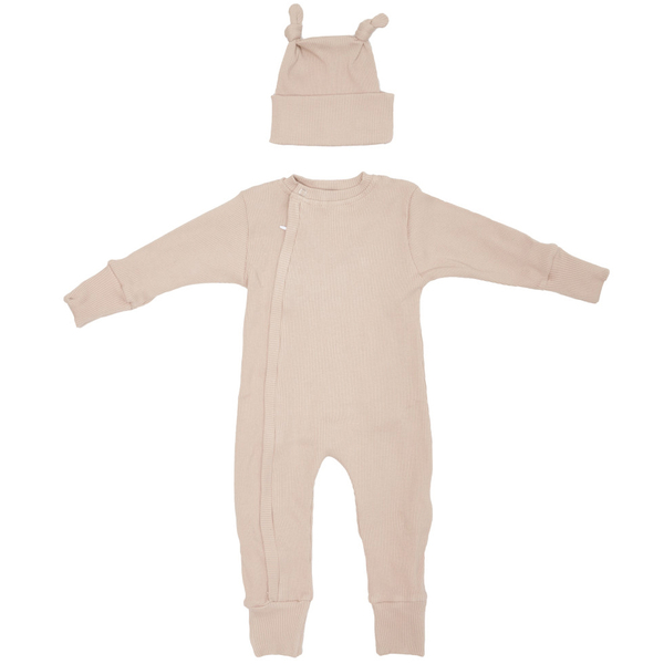 Человечек и шапочка для мальчика Twins Ego Baby Boy, интерлок, р.56, бежевый (W-192-TEBB56-02) - Pampik