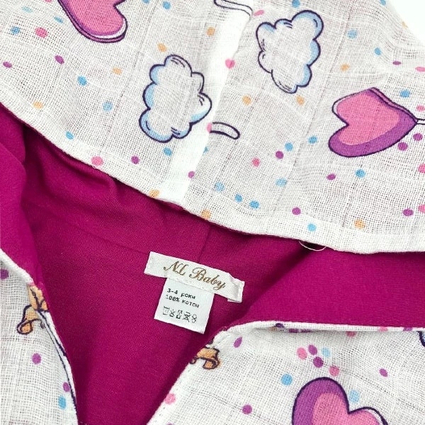 Накидка детская NL Baby, муслин, 12-24 мес., белый с сиреневым (304/34300) - Pampik - 2