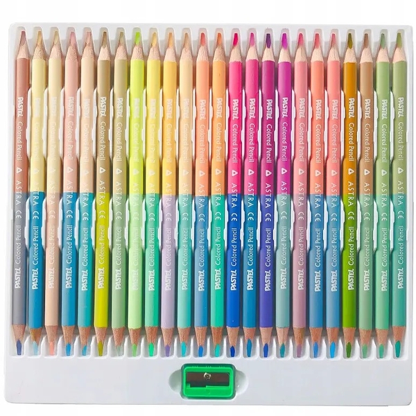 Карандаши цветные трехгранные двухсторонние Школярик Пастельные цвета с точилкой, 48 цветов (24 шт.) (312120005-UA) - Pampik - 3
