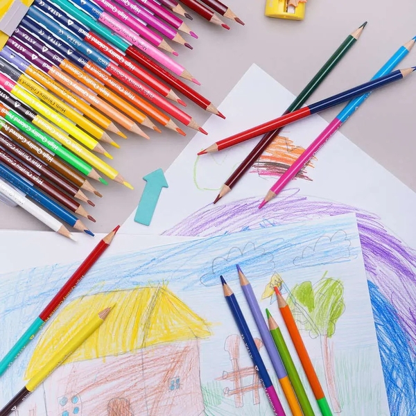 Олівці кольорові тригранні двосторонні Школярик, точила, 48 кольорів, 24 шт. (312116004-UA) - Pampik - 3