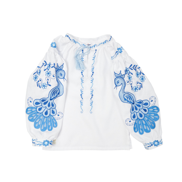 Вишиванка для дівчинки Twins Птаха, р.116, білий з синім (88OTE-116-09птах) - Pampik