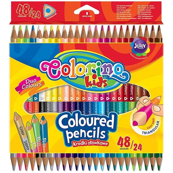Олівці кольорові Colorino, двосторонні, тригранні, в пластиковому контейнері, 48 кольорів, 24 шт. (51705PTR) - Pampik