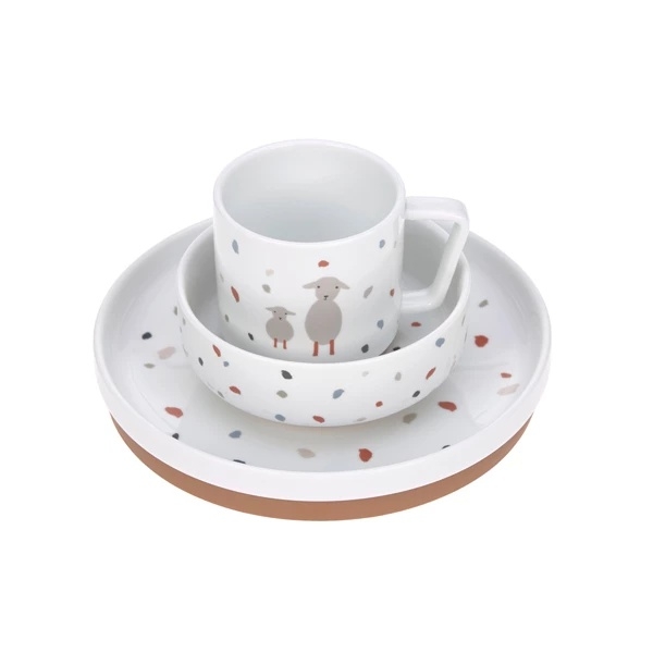 Набір дитячого посуду Lassig Вівця, порцеляна, з антиковзаючими елементами, 3 предмети, білий (1210037841/35849) - Pampik