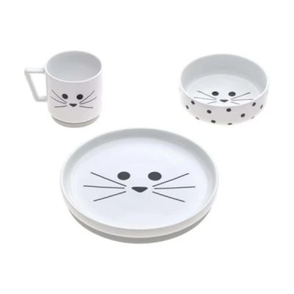 Набор детской посуды Lassig Кот, фарфор, с антискользящими элементами, 3 предмета, белый (1210037108/35851) - Pampik - 2