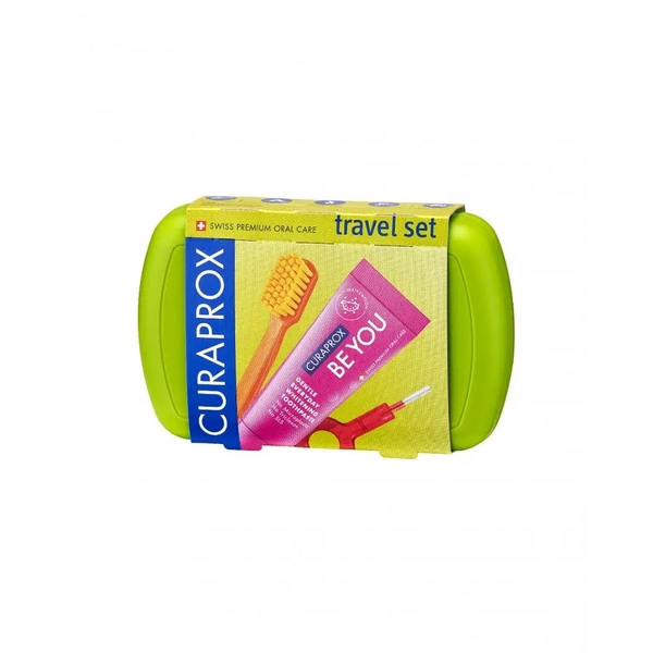 Дорожній набір по догляду за ротовою порожниною Curaprox Travel Set Green: Розкладна щітка CS5460 Ultra Soft + Зубна паста Be You, 10 мл + Йоржики, 2 шт. + Тревел-кейс - Pampik - 7