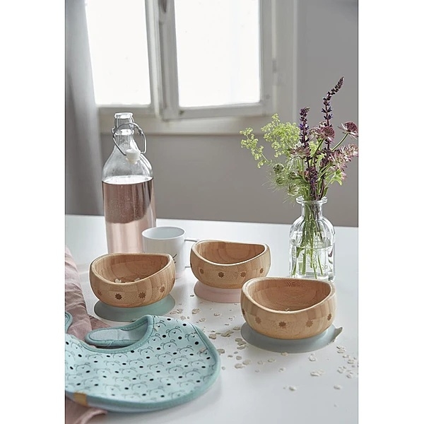 Тарелка глубокая Lassig Кот на присоске, бамбуковая, 12.8х12.8х6 см, зеленый (1310049108/35844) - Pampik - 4