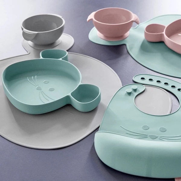 Тарелка глубокая Lassig на присоске, силиконовая, 11.5х11.5х5.5 см, серый (1310025200/35843) - Pampik - 4