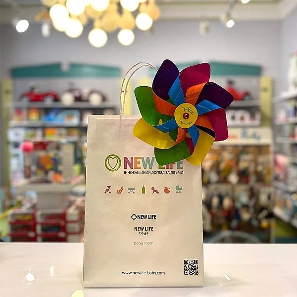 Фірмовий паперовий пакет New Life, 22х34х10 см, білий (0000/19051) - Pampik - 3