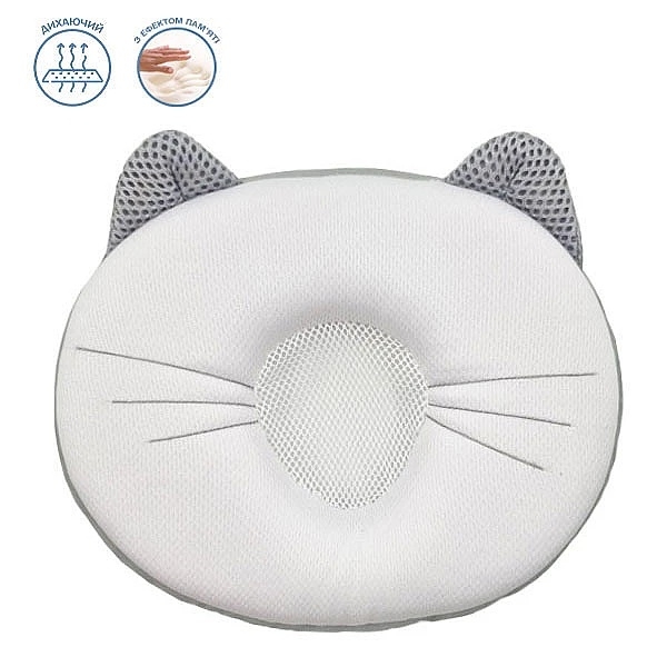 Ортопедична подушка New Life expert Memory Air+ Котик для немовлят, 21х19 см, біло-сірий (34407) - Pampik - 5