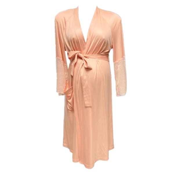 Халат домашній New Life із мереживними рукавами, р.S, персиковий (022/21316) - Pampik