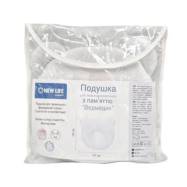 Ортопедична подушка New Life expert Memory Ведмедик для немовлят, 21х19 см, білий (30429) - Pampik - 5