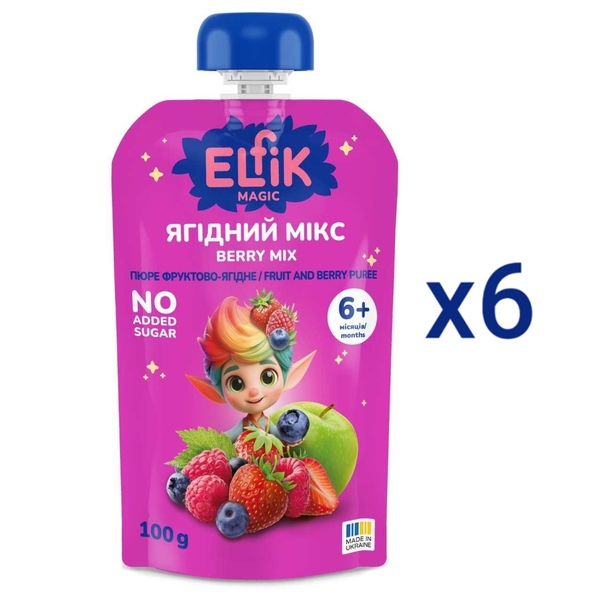 Пюре Elfik Magic Ягідний мікс, 600 г (6 шт. по 100 г) - Pampik