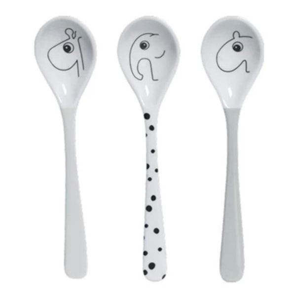Детский набор столовых приборов Done by Deer, 3 шт., белый с серым (10875/32988) - Pampik