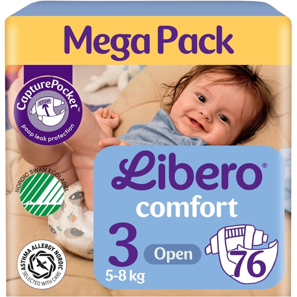 Подгузники на липучках Libero Comfort 3 (5-8 кг), 76 шт. - Pampik