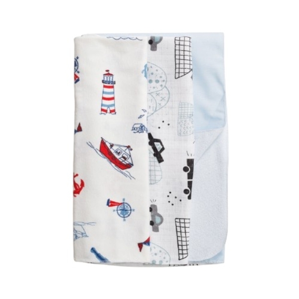 Набір пелюшок Twins Boy, фланель, муслін, водонепроникна, 3 шт., блакитний (1599-TMIX3-25) - Pampik