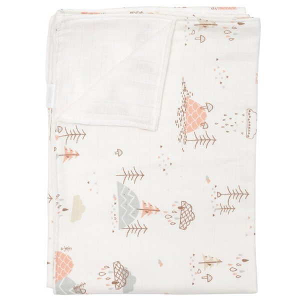 Плед Twins Forest, мусліновий подвійний, 110х75 см, білий з принтом (1410-110/75-1014) - Pampik