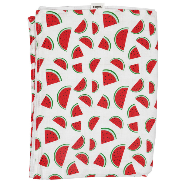 Плед Twins Кавунчик, мусліновий подвійний, 110х75 см, білий з червоним (1410-110/75-12W) - Pampik