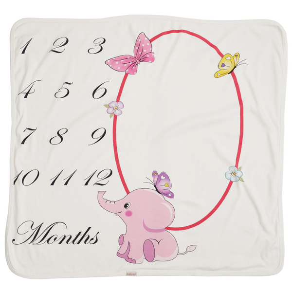 Плед Twins BabyDo Календар росту Elephant, 85x80 см, молочний з рожевим (1083) - Pampik