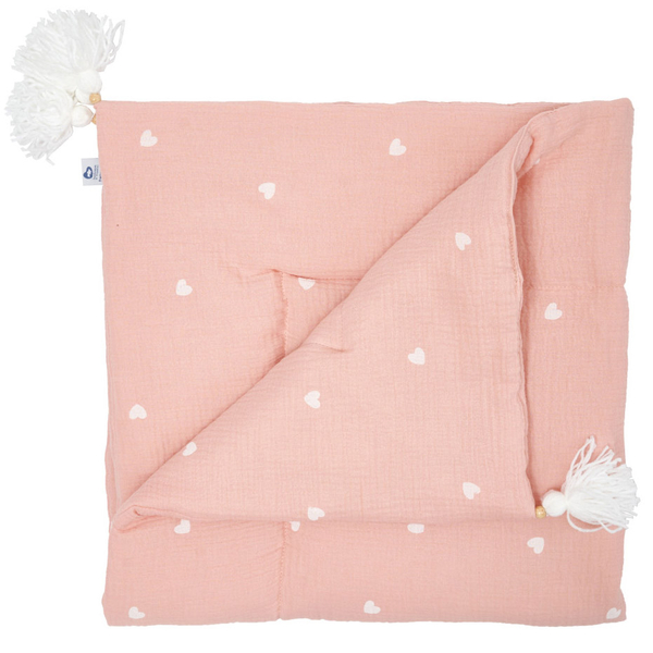 Плед мусліновий Twins Love, утеплений з китицями, 90x90 см, пудровий (1611-PMУ90х90-20L) - Pampik